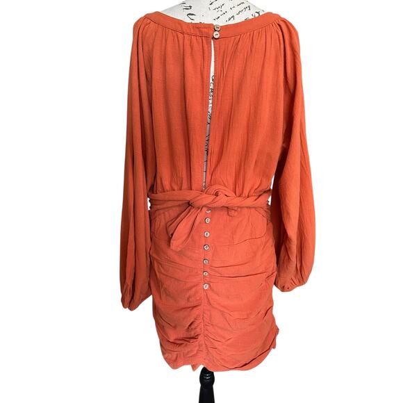 NWT Free People Terra Cotta Cotton Gauzy Boho Festival Mini Dress Size L Cottage - Picture 3 of 11